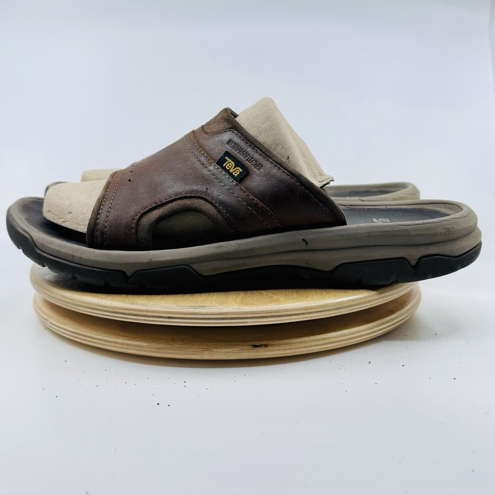 Teva Langdon Slide Shoes Mens Size 11 Brown Walnut Leather Sandals 1015150
